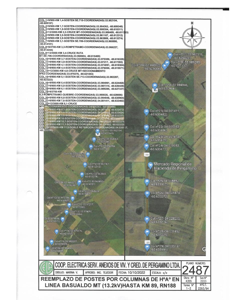 Renovación de columnado en la Ruta 178 y 188