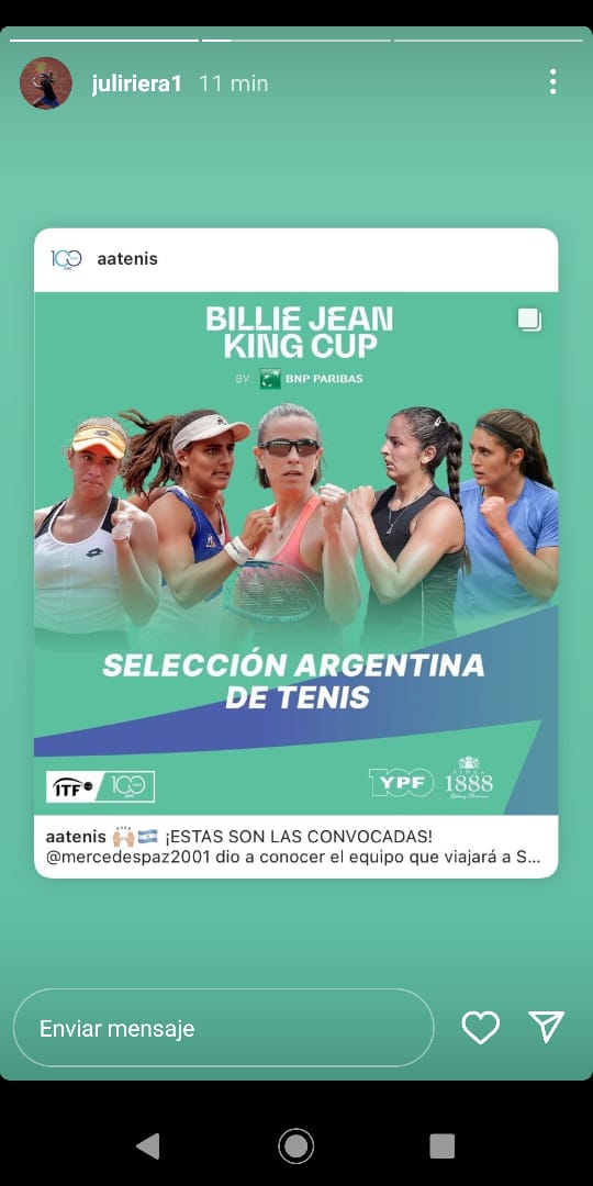 Julia Riera jugará cin Argentina la Billie Jean King Cup de tenis