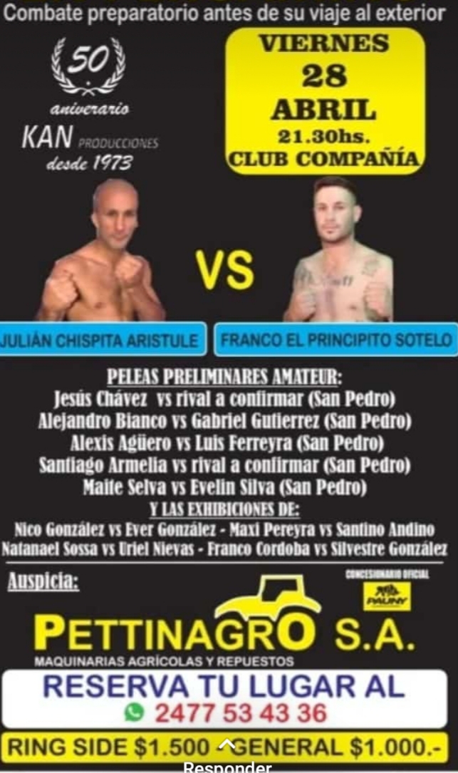 Julián Aristule vuelve a pelear en Pergamino