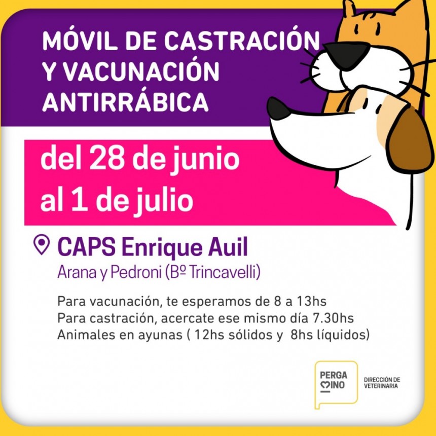 Desde mañana, el Móvil de Veterinaria estará en el Barrio René Favaloro
