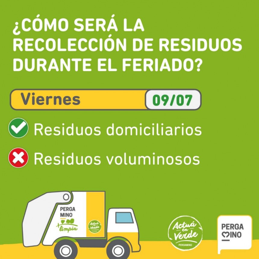 El viernes 9 de julio habrá recolección domiciliaria pero no voluminosos