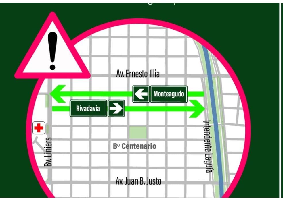 Cambios en el sentido de circulación de las calles Monteagudo y Rivadavia en Barrio Centenario