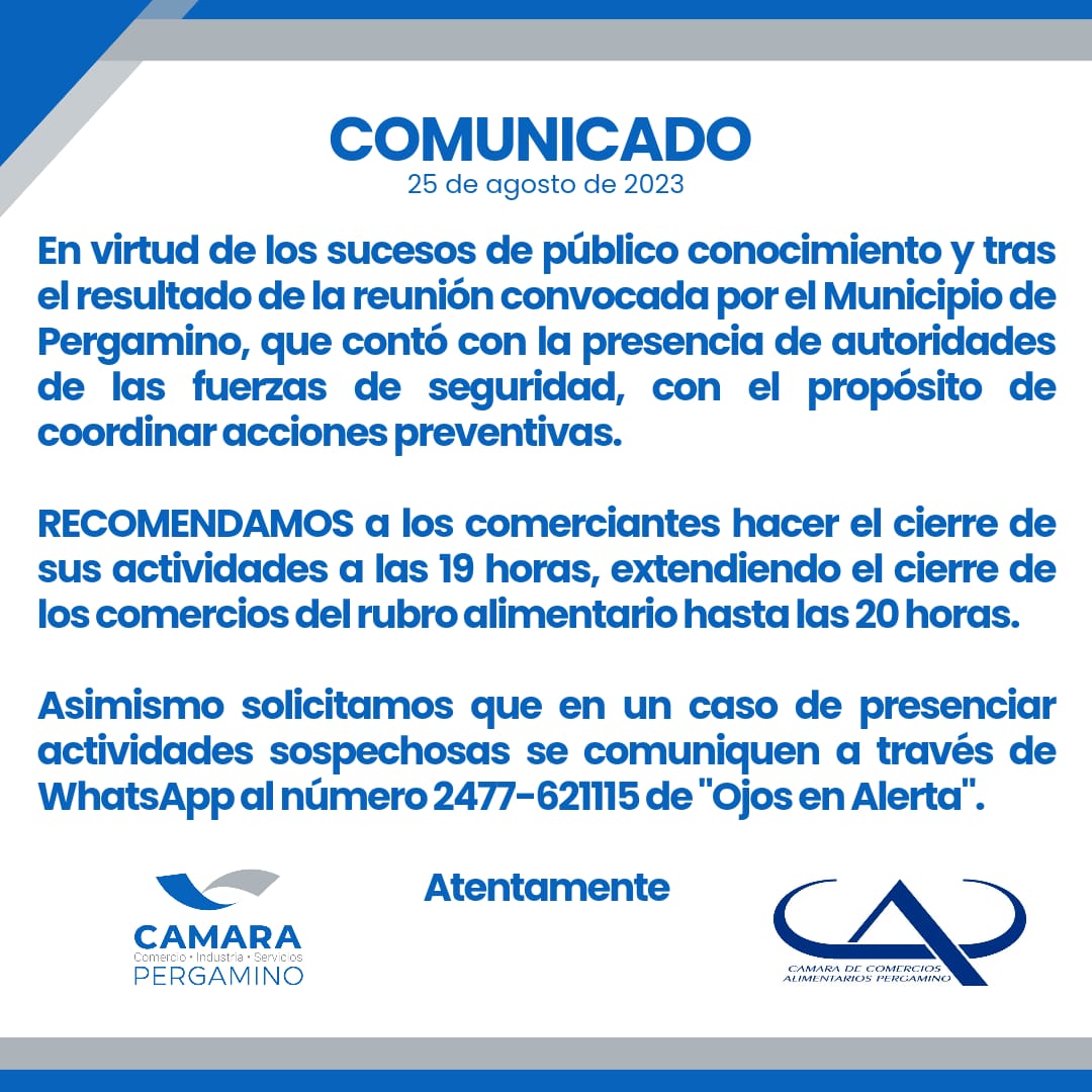 Comunicado de la Cámara de Comercio tras los intentos de saqueo en nuestra ciudad