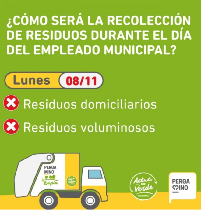 El lunes no habrá recolección de residuos